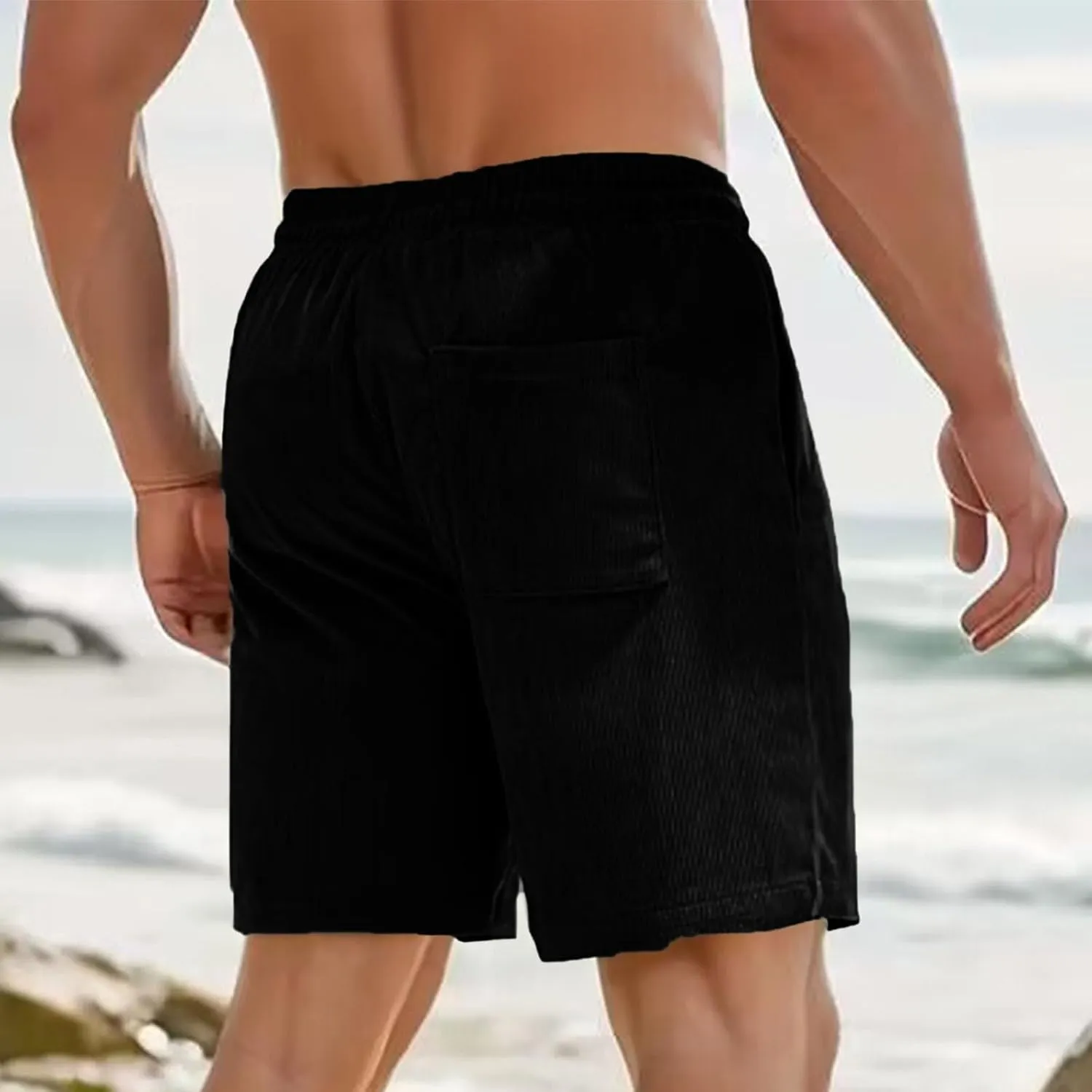 Men's Corduroy Shorts Loose Casual Elastic High Waist Drawstring Lightweight Comfy Summer Beach Shorts with Pockets