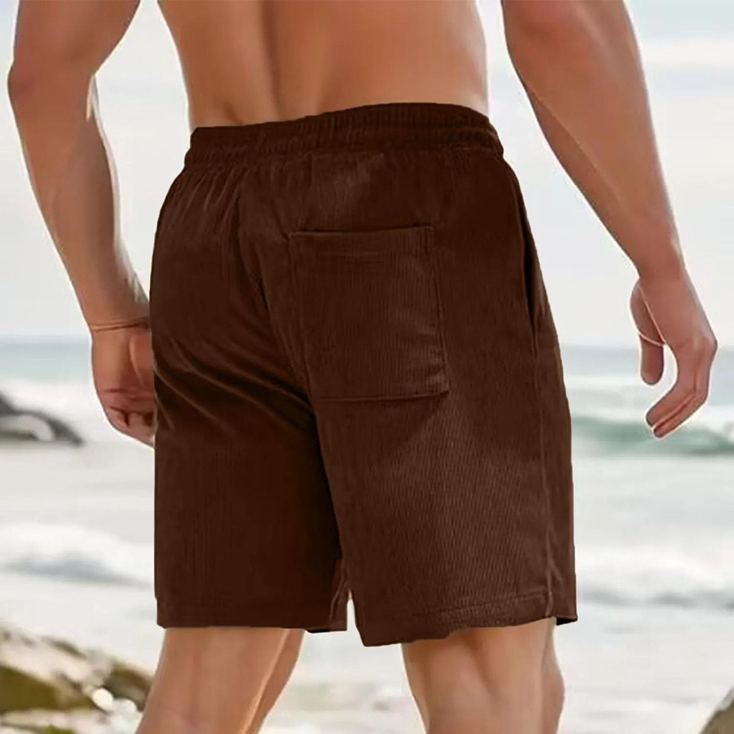 Men's Corduroy Shorts Loose Casual Elastic High Waist Drawstring Lightweight Comfy Summer Beach Shorts with Pockets