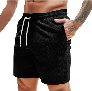 Men's Corduroy Shorts Loose Casual Elastic High Waist Drawstring Lightweight Comfy Summer Beach Shorts with Pockets