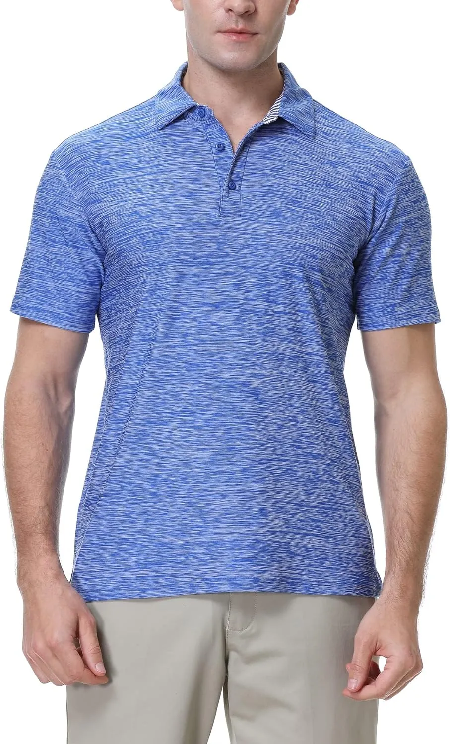 Mens Golf Polo Shirt Moisture Wicking Dry Fit Performance Athletic Short Sleeve Striped Golf Shirts for Men