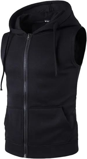 Mens Hipster Hip Hop Sleeveless Sweatshirt Hoodie Zip Up Longline Tank Top