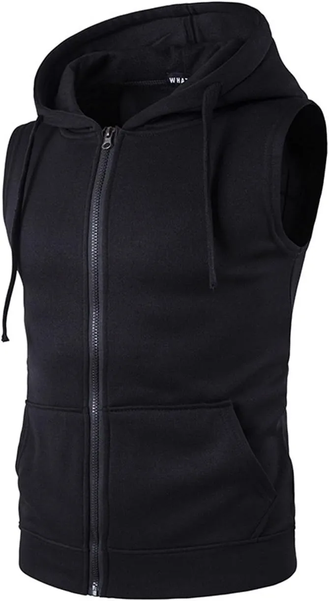 Mens Hipster Hip Hop Sleeveless Sweatshirt Hoodie Zip Up Longline Tank Top