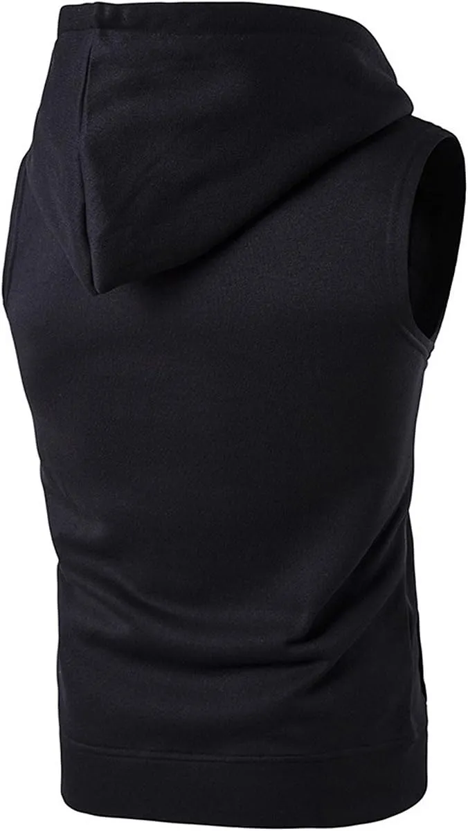 Mens Hipster Hip Hop Sleeveless Sweatshirt Hoodie Zip Up Longline Tank Top
