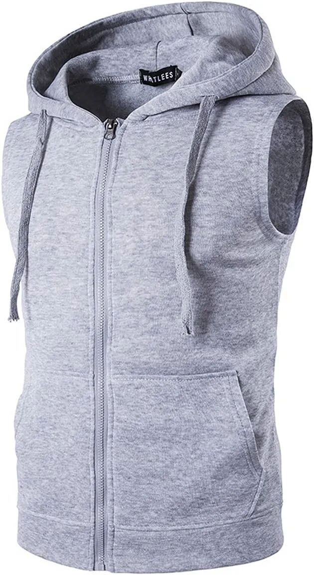 Mens Hipster Hip Hop Sleeveless Sweatshirt Hoodie Zip Up Longline Tank Top