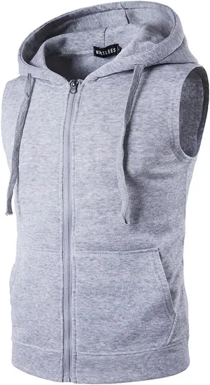 Mens Hipster Hip Hop Sleeveless Sweatshirt Hoodie Zip Up Longline Tank Top