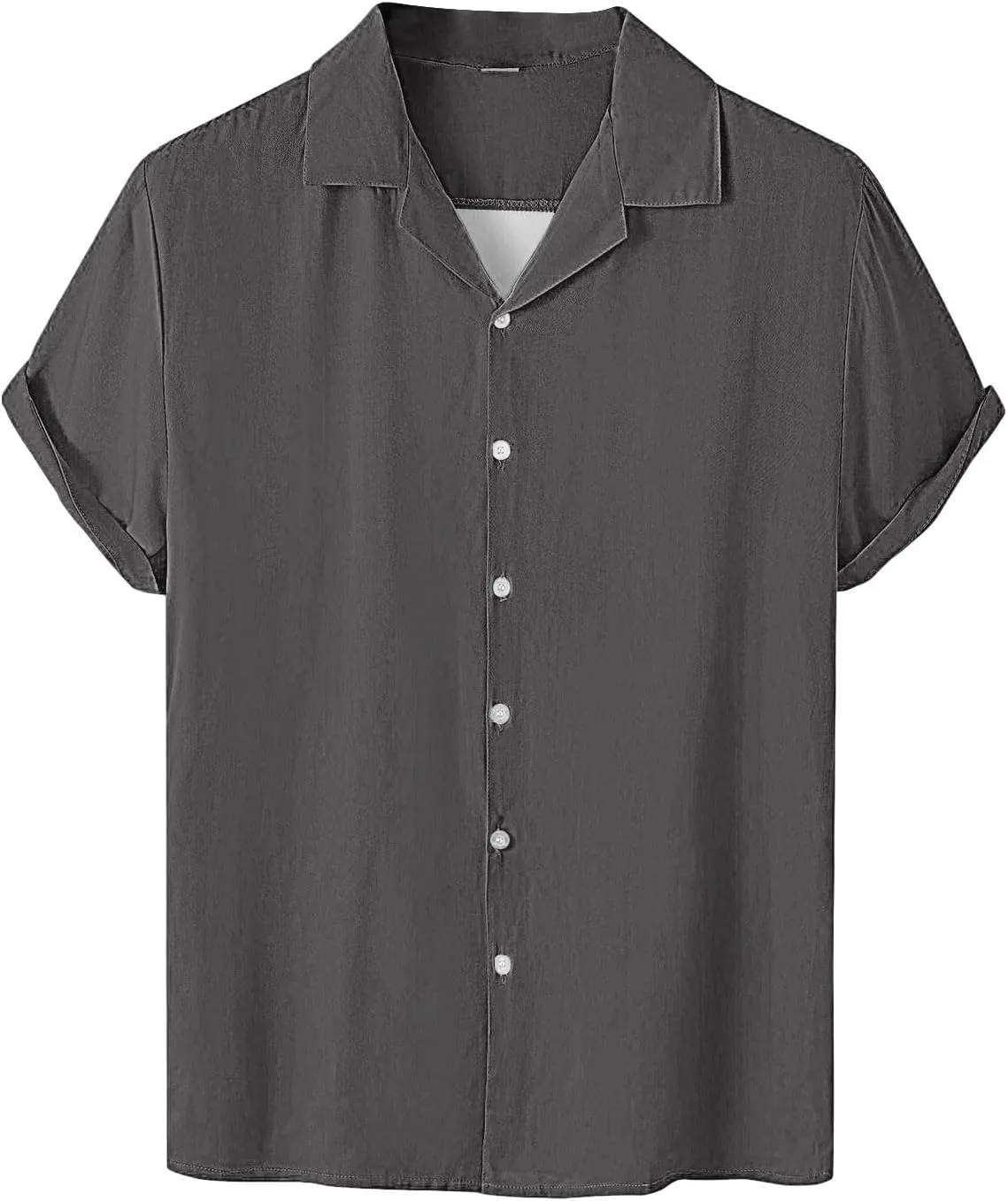 Mens Short Sleeve Button Down Shirt Casual Summer Beach Plain T-Shirts V-Neck Collared Vacation Tropical Tee Tops