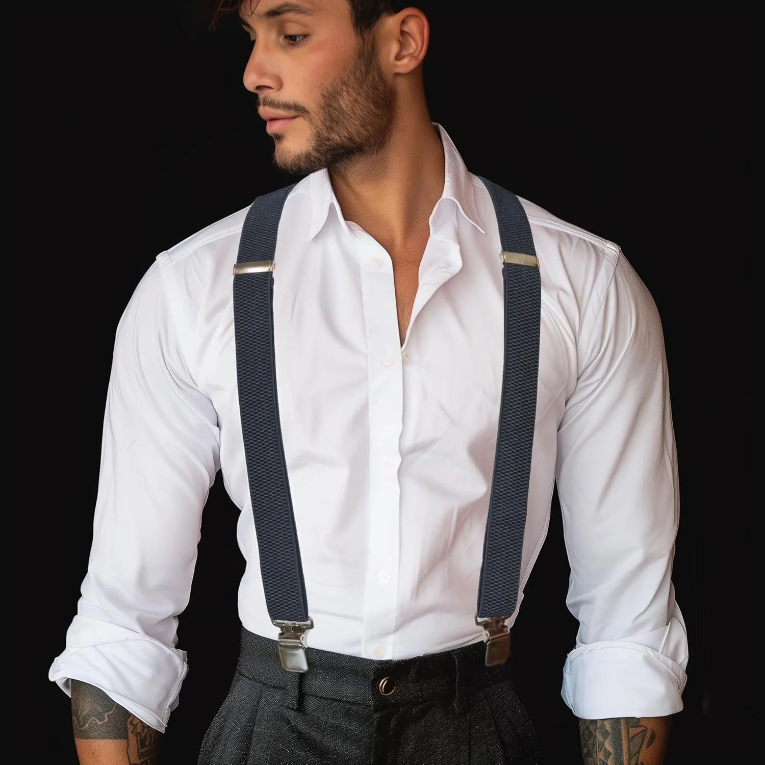 Mens Suspender with Very Strong Metal Clips 3.8cm Wide Heavy Duty Suspender