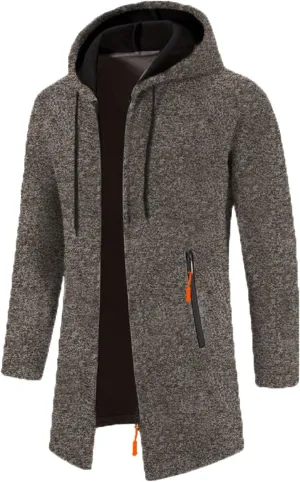 Men's Thicken Hooded Cardigan Sweater 2023 Winter Thermal Sweaters Coat Full Zip Quilted Jacket Business Casual Knit Outwear
