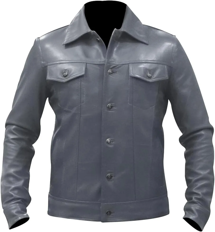 Mens Vintage Style Trucker Leather Jacket Lambskin Classic Fashion Mens Motorcycle Jackets