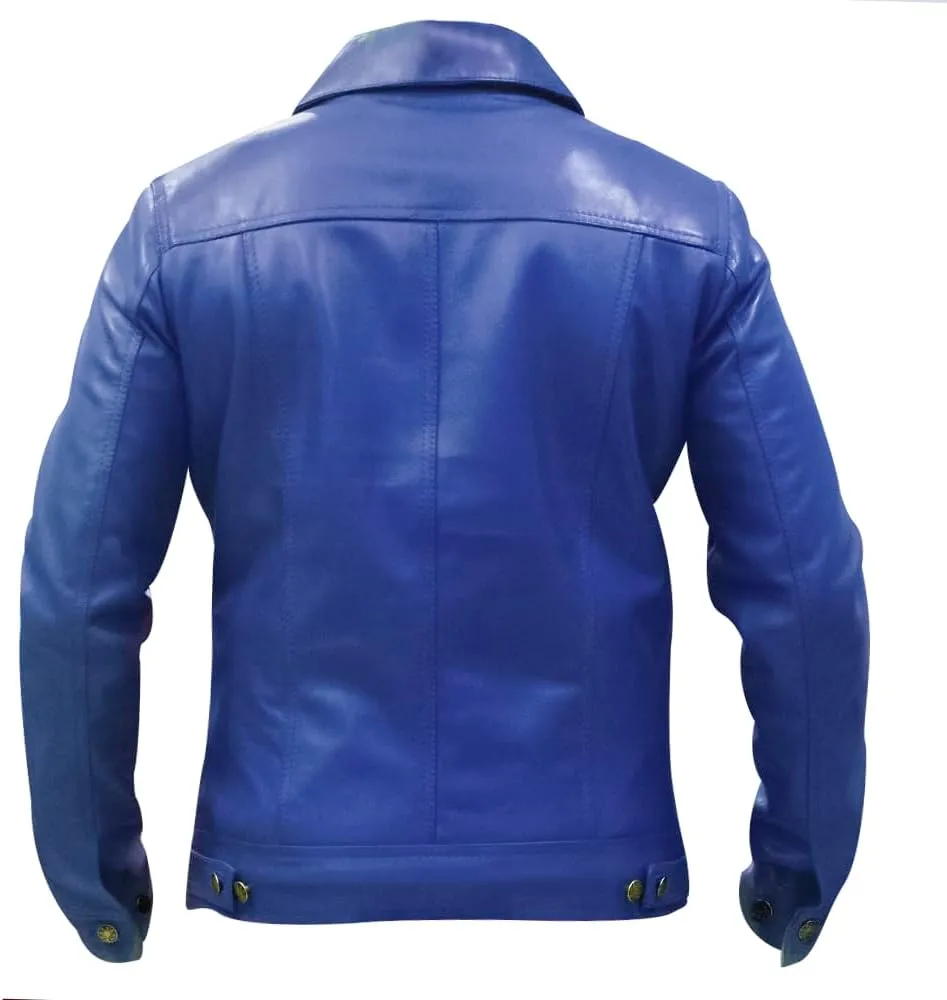 Mens Vintage Style Trucker Leather Jacket Lambskin Classic Fashion Mens Motorcycle Jackets