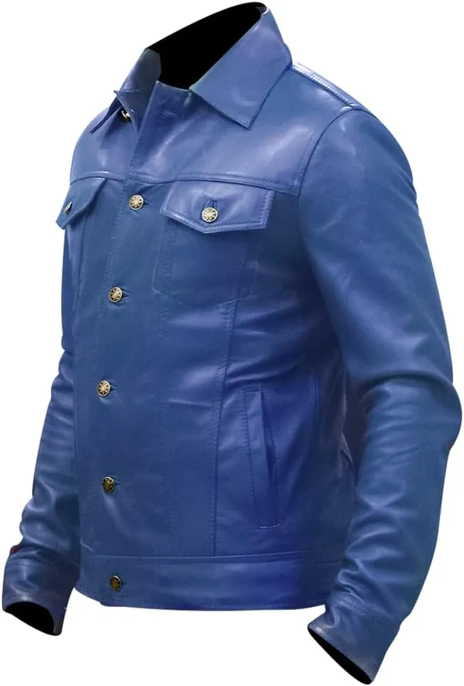 Mens Vintage Style Trucker Leather Jacket Lambskin Classic Fashion Mens Motorcycle Jackets