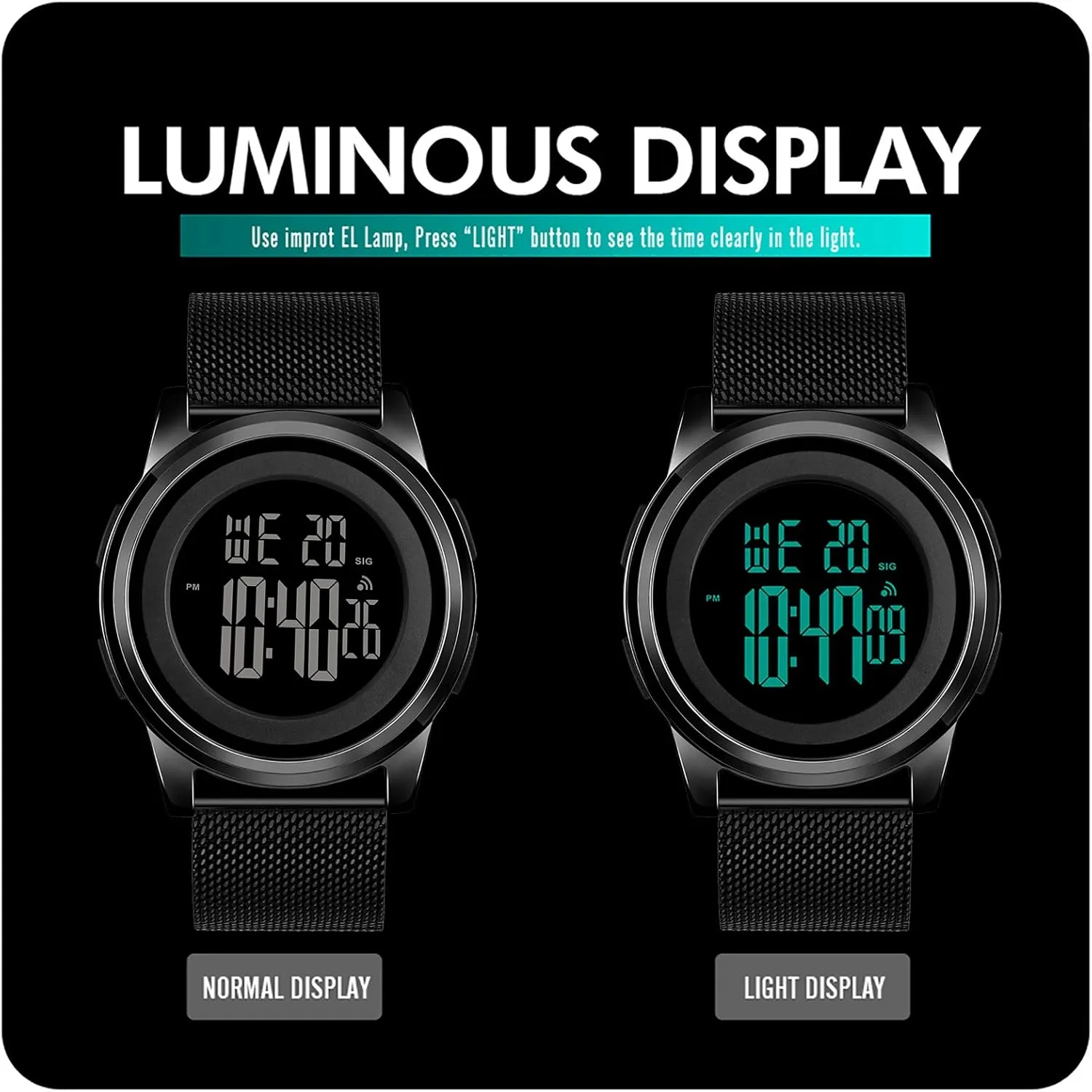Mens Watch Ultra-Thin Digital Sports Watch Waterproof Stainless Steel Fashion Wrist Watch for Men Women