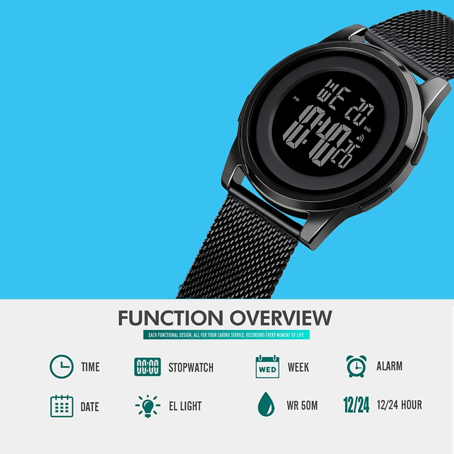 Mens Watch Ultra-Thin Digital Sports Watch Waterproof Stainless Steel Fashion Wrist Watch for Men Women