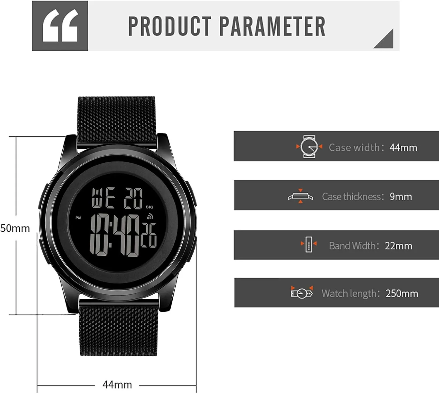 Mens Watch Ultra-Thin Digital Sports Watch Waterproof Stainless Steel Fashion Wrist Watch for Men Women