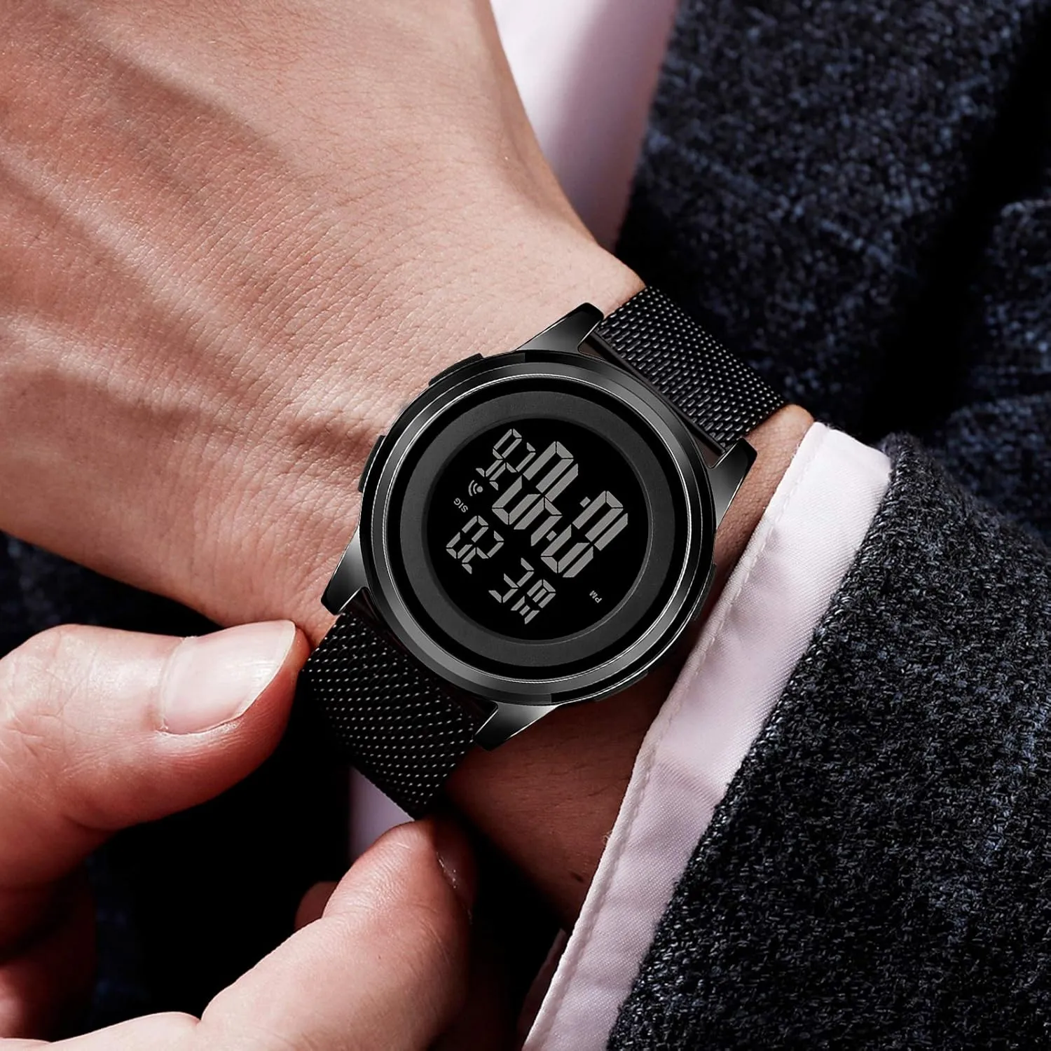 Mens Watch Ultra-Thin Digital Sports Watch Waterproof Stainless Steel Fashion Wrist Watch for Men Women