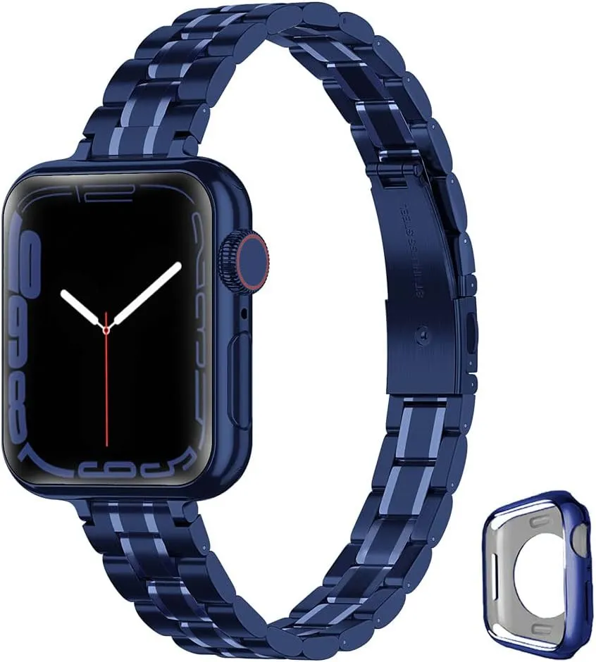 Metal band Compatible with Apple Watch Band 46mm 45mm 44mm 42mm 41mm 40mm 38mm for women, Slim Thin Stainless Steel Wristband for iWatch Series 10/9/8/7/6/5/4/3/2/6/SE