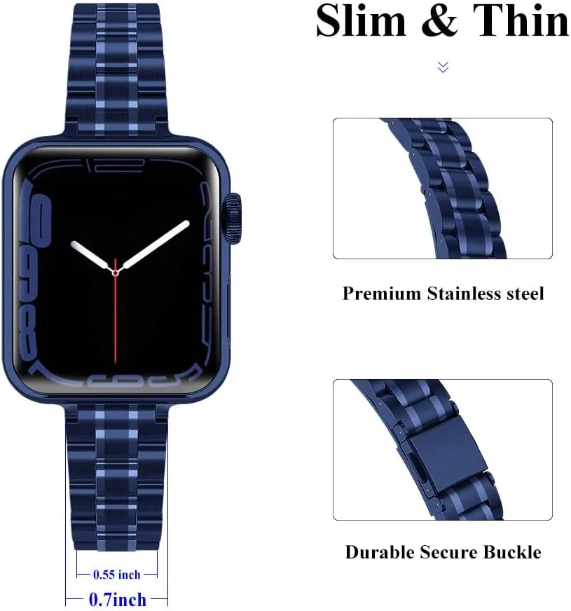 Metal band Compatible with Apple Watch Band 46mm 45mm 44mm 42mm 41mm 40mm 38mm for women, Slim Thin Stainless Steel Wristband for iWatch Series 10/9/8/7/6/5/4/3/2/6/SE