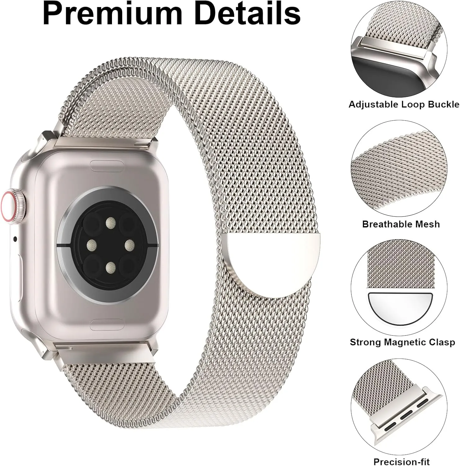 Metal Magnetic Apple Watch Band Compatible with 38mm 40mm 41mm 42mm 44mm 45mm 46mm 49mm, Stainless Steel Mesh Loop Strap iWatch Bands for Series 10/9/8/SE/7/6/5/4/3/2/1/Ultra Women Men