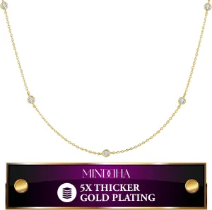 MINDDHA 18K/14K White/Yellow Gold Plated Station Necklace | Simulated Diamond BTY Necklace | Dainty Necklace for Women | CZ Necklace | White Gold and Gold Jewelry | 15-18 Inch   3 Inch Extender