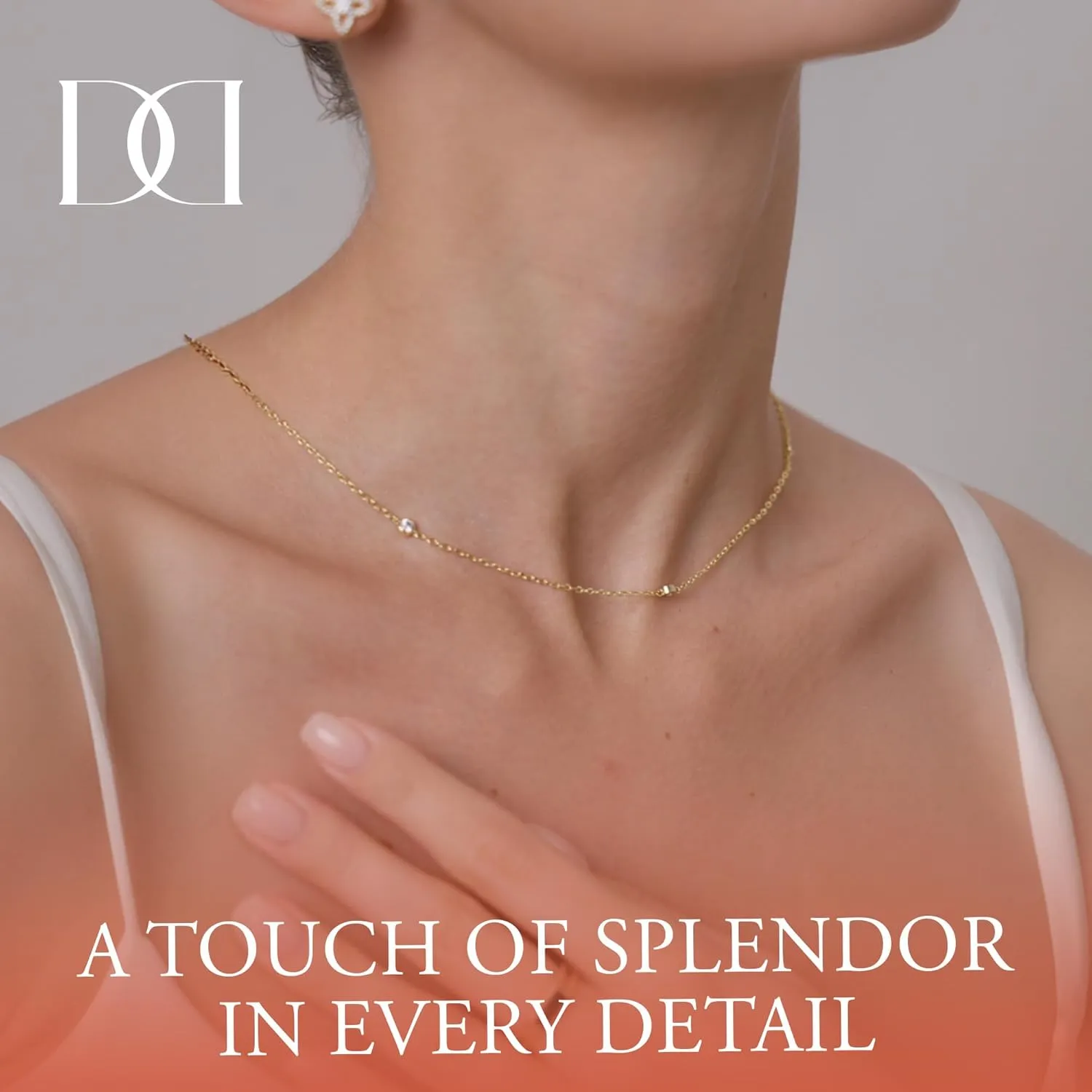 MINDDHA 18K/14K White/Yellow Gold Plated Station Necklace | Simulated Diamond BTY Necklace | Dainty Necklace for Women | CZ Necklace | White Gold and Gold Jewelry | 15-18 Inch   3 Inch Extender