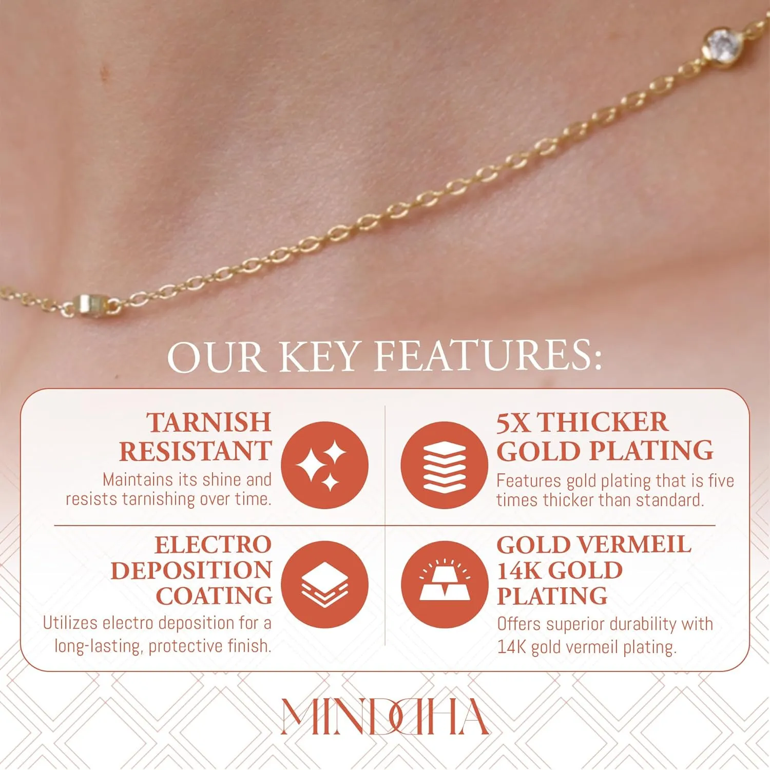 MINDDHA 18K/14K White/Yellow Gold Plated Station Necklace | Simulated Diamond BTY Necklace | Dainty Necklace for Women | CZ Necklace | White Gold and Gold Jewelry | 15-18 Inch   3 Inch Extender