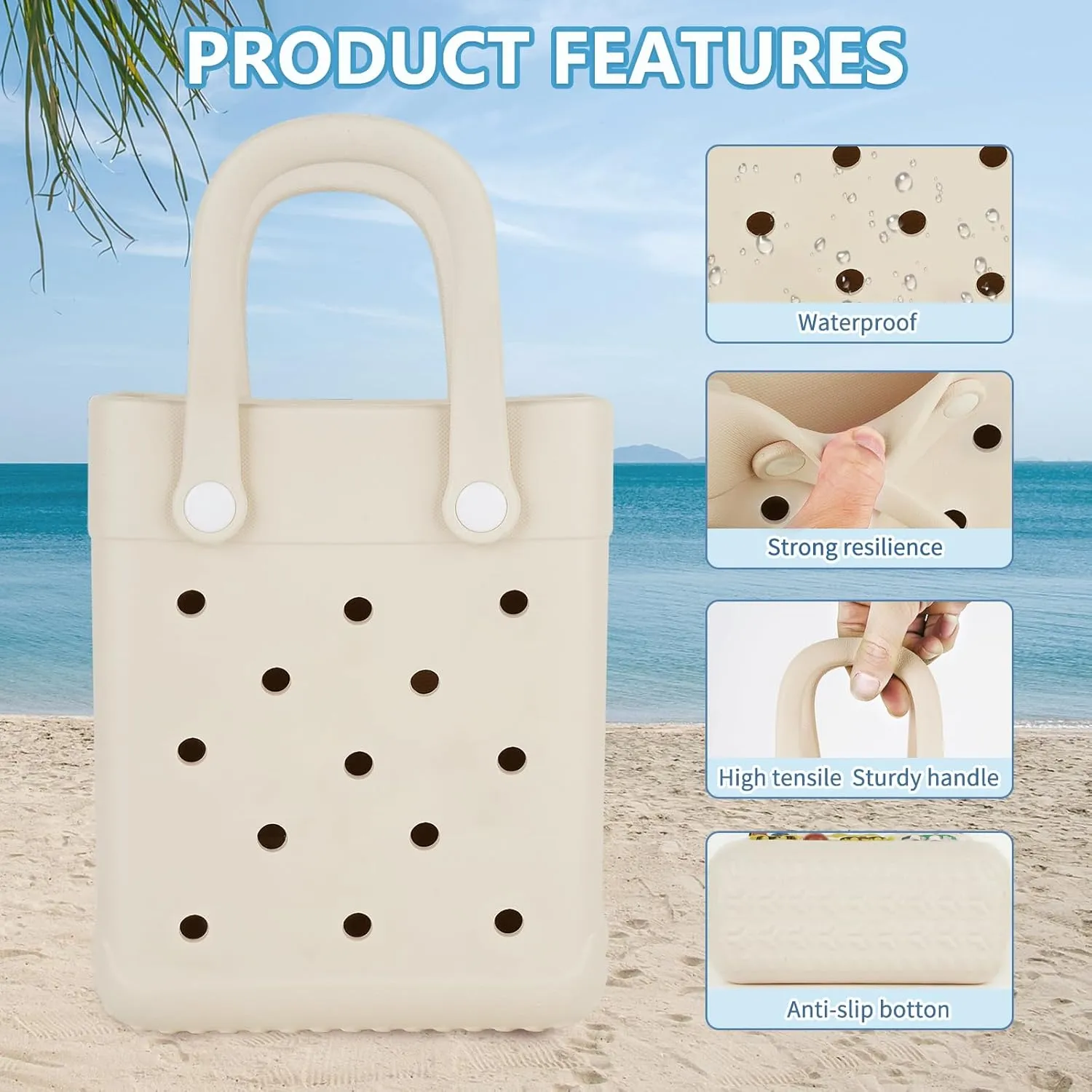 Mini Beach Rubber Tote Bag - Small Waterproof Bitty Washable Handbag with Charms for Women