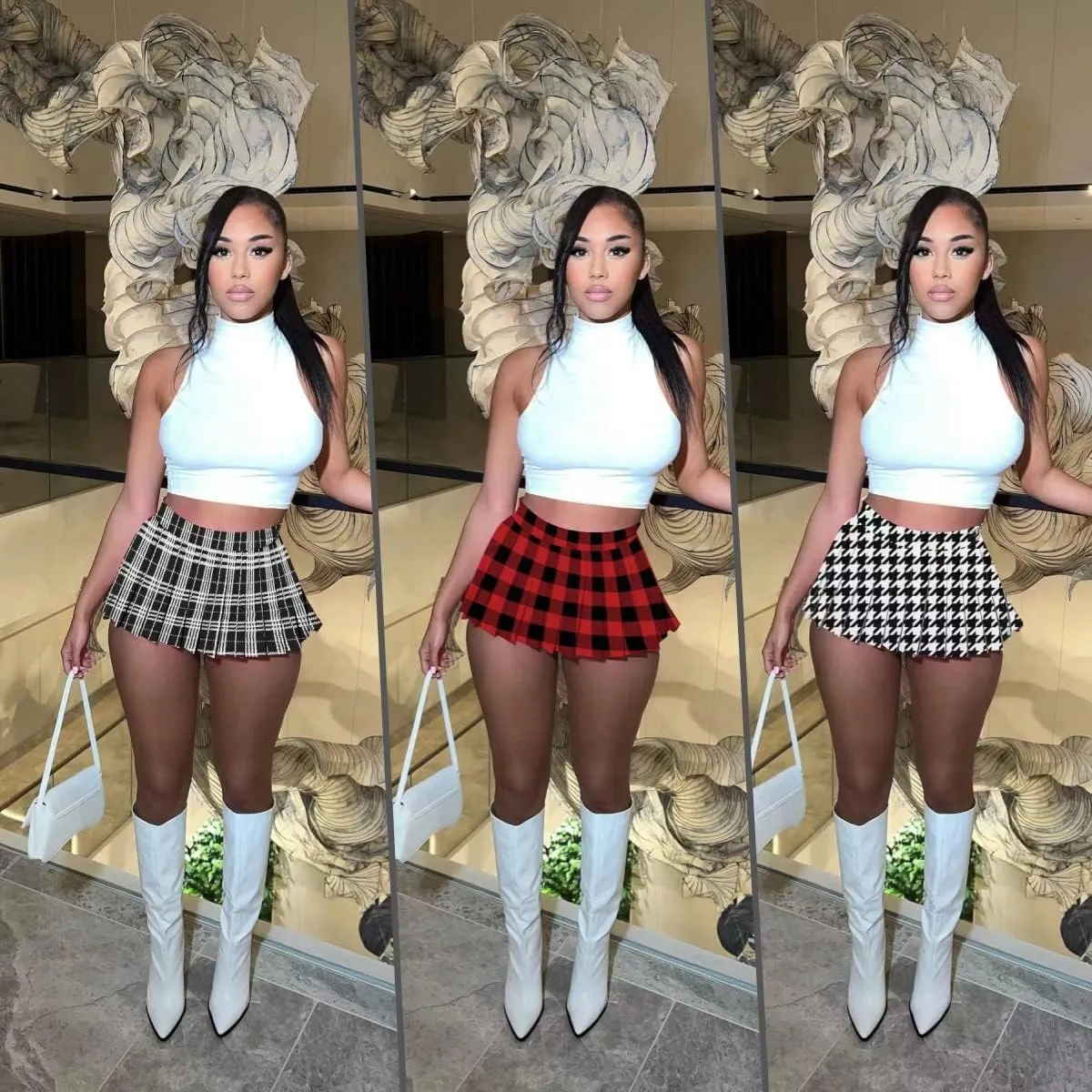 Mini Pleated Skirts for Women Sexy Cute Girl Y2k Short Cargo Skirt Women's Club Tennis Skort Skater A line with Slit
