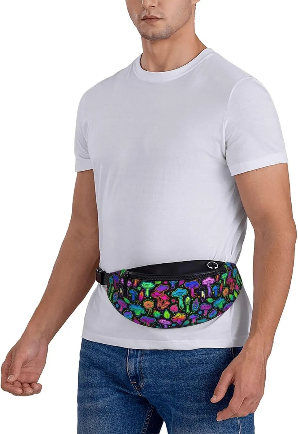 Mushrooms Bright Psychedelic Colors Fashion Casual Fanny Pack Waist Bag Men Women Adjustable Belt Waist Bag For Travel Hiking Cycling Running Festival Carnival