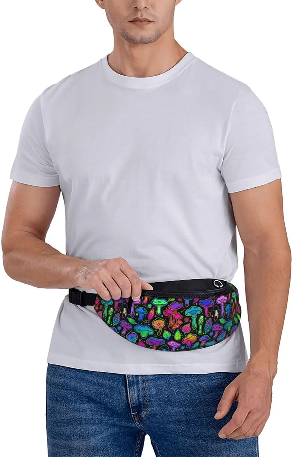 Mushrooms Bright Psychedelic Colors Fashion Casual Fanny Pack Waist Bag Men Women Adjustable Belt Waist Bag For Travel Hiking Cycling Running Festival Carnival