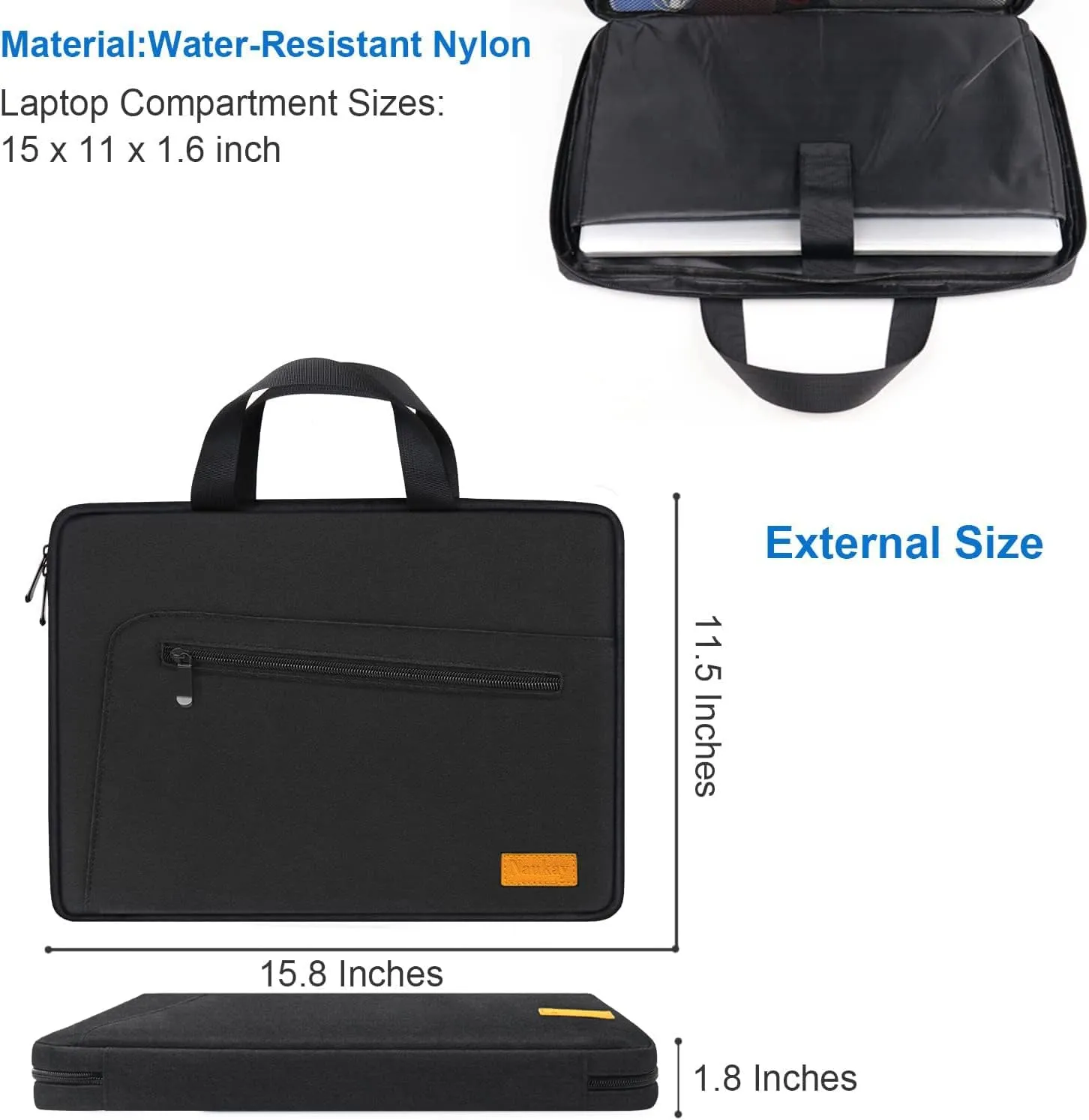 Naukay Laptop Case 15.6 Inch, Water Resistant Computer Carrying Bag Compatible with 15.6 inch HP, Dell, Acer, Asus, Lenovo, Black
