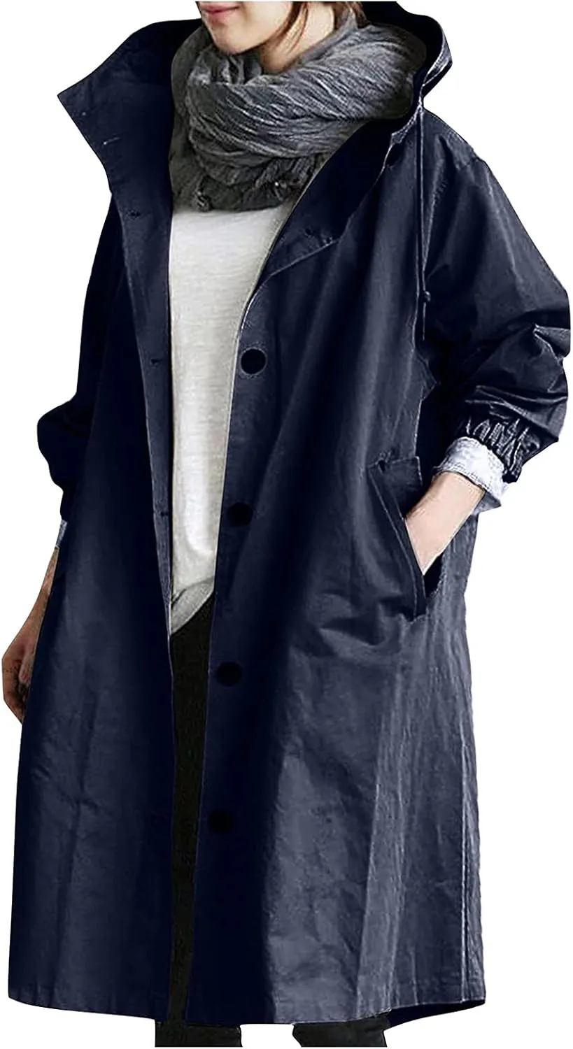 NBXNZWF Womens Rain Jackets Waterproof Lightweight Outdoor Raincoat Plus Size Active Trench Windbreaker Jacket with Hood