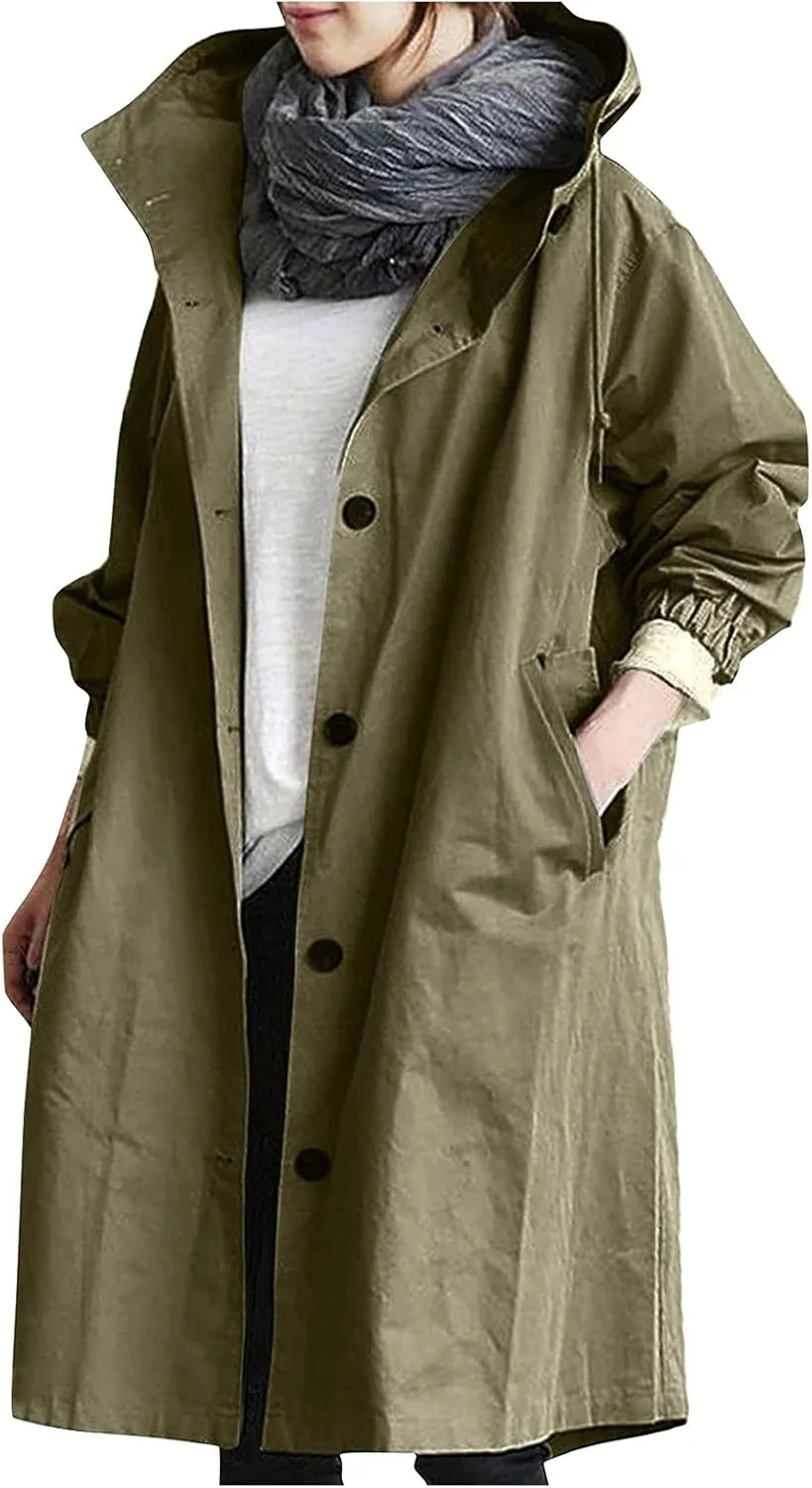 NBXNZWF Womens Rain Jackets Waterproof Lightweight Outdoor Raincoat Plus Size Active Trench Windbreaker Jacket with Hood