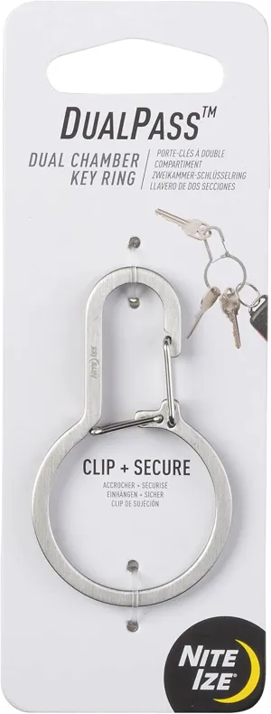 Nite Ize DualPass Dual Chamber Key Ring, Split Ring Keychain Alternative for Home Car Keys