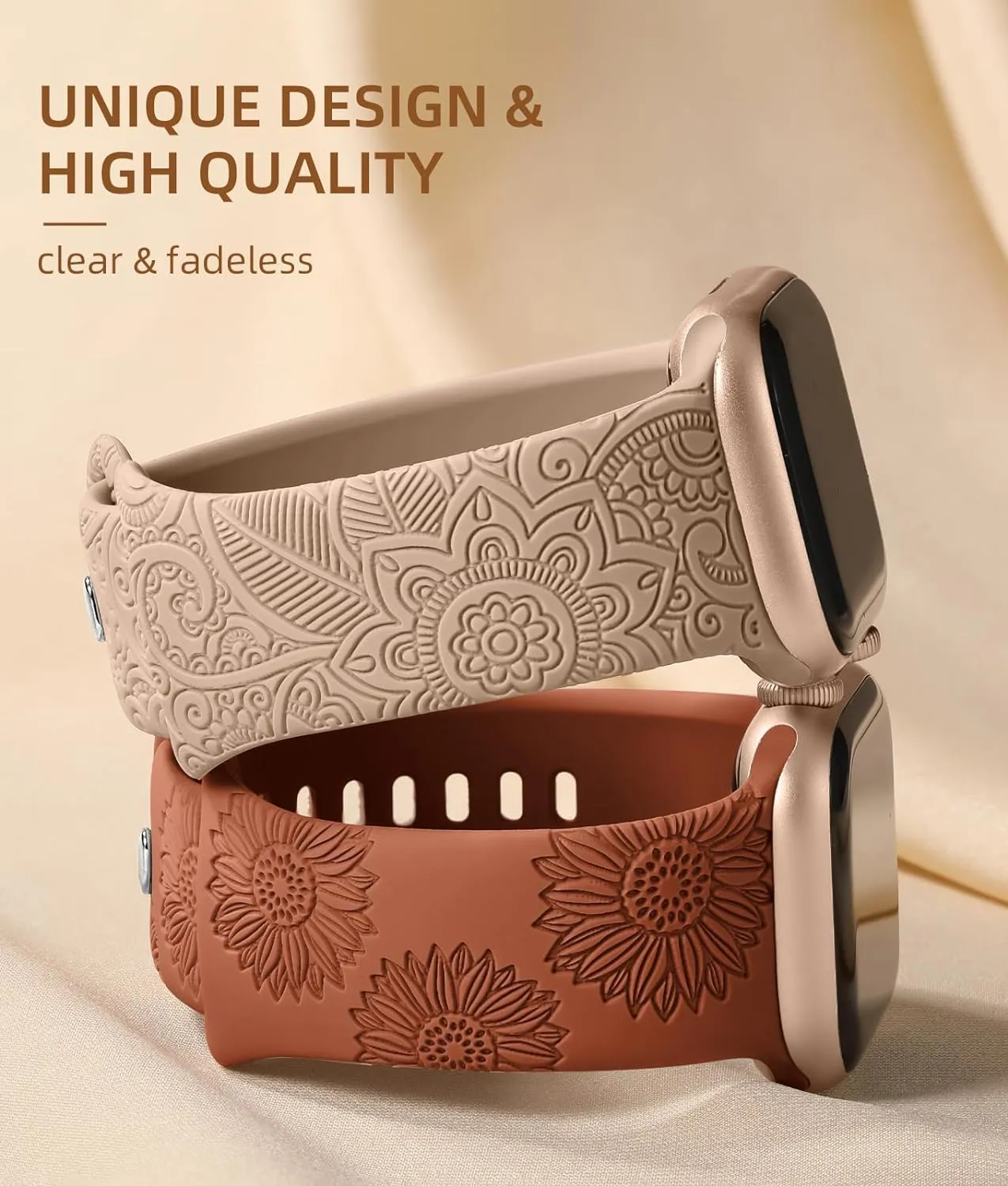 Odbeai Floral Engraved Band Compatible with Apple Watch Bands for Women 38mm 40mm 41mm 42mm 44mm 45mm 46mm 49mm,Soft Silicone Cute Pattern Sport Strap for iWatch Bands Women Series 10 9-1 SE Ultra1/2