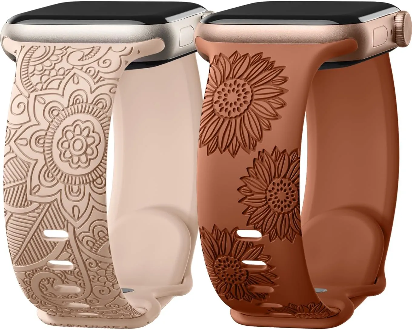 Odbeai Floral Engraved Band Compatible with Apple Watch Bands for Women 38mm 40mm 41mm 42mm 44mm 45mm 46mm 49mm,Soft Silicone Cute Pattern Sport Strap for iWatch Bands Women Series 10 9-1 SE Ultra1/2
