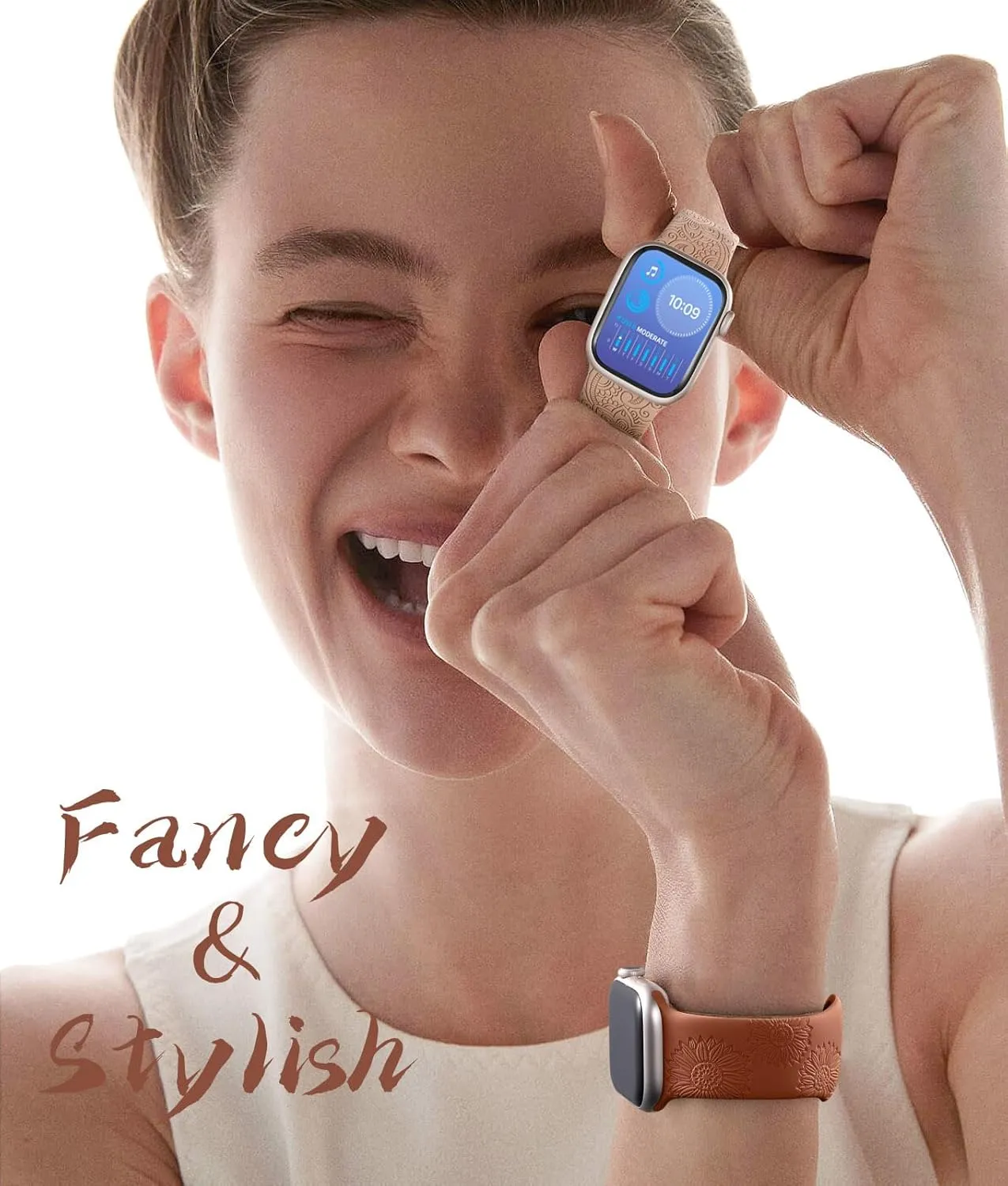 Odbeai Floral Engraved Band Compatible with Apple Watch Bands for Women 38mm 40mm 41mm 42mm 44mm 45mm 46mm 49mm,Soft Silicone Cute Pattern Sport Strap for iWatch Bands Women Series 10 9-1 SE Ultra1/2