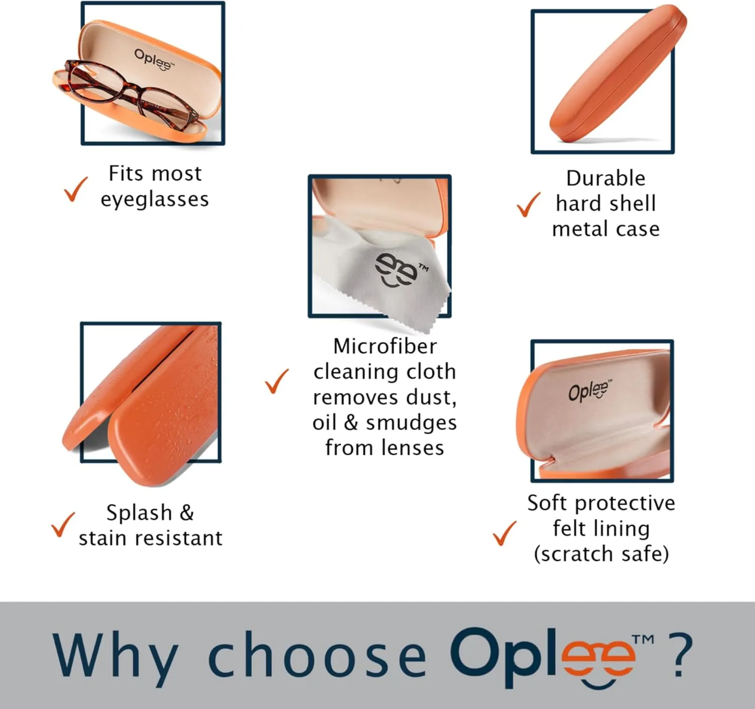 Oplee? Hard Shell Eyeglass Case with Grey Microfiber Cloth