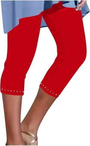 Oplxuo Womens Knee Length Capri Pants High Waist Leggings Skinny Cropped Workout Yoga Pants Sport Casual Leggings