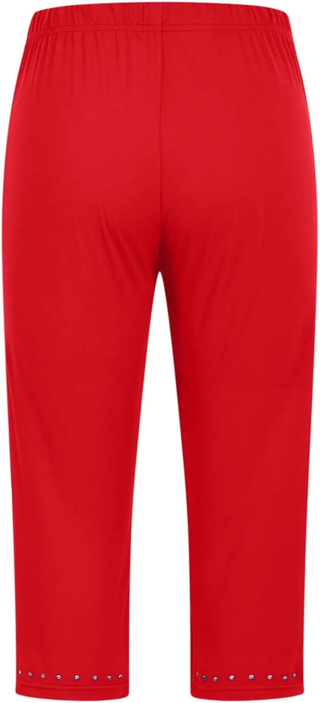 Oplxuo Womens Knee Length Capri Pants High Waist Leggings Skinny Cropped Workout Yoga Pants Sport Casual Leggings