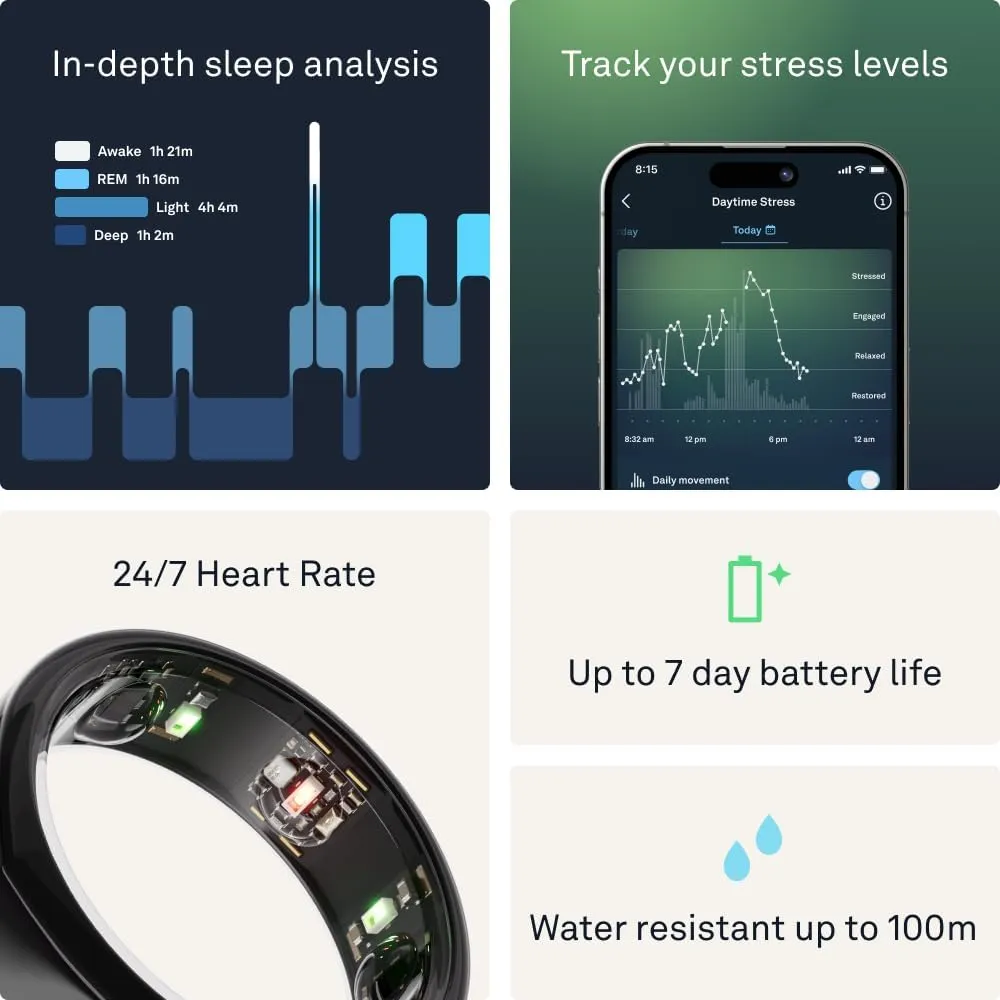 Oura Ring Gen3 Heritage - Black - Size 13 - Smart Ring - Size First with Oura Ring Gen3 Sizing Kit - Sleep Tracking Wearable - Heart Rate - Fitness Tracker - 5-7 Days Battery Life