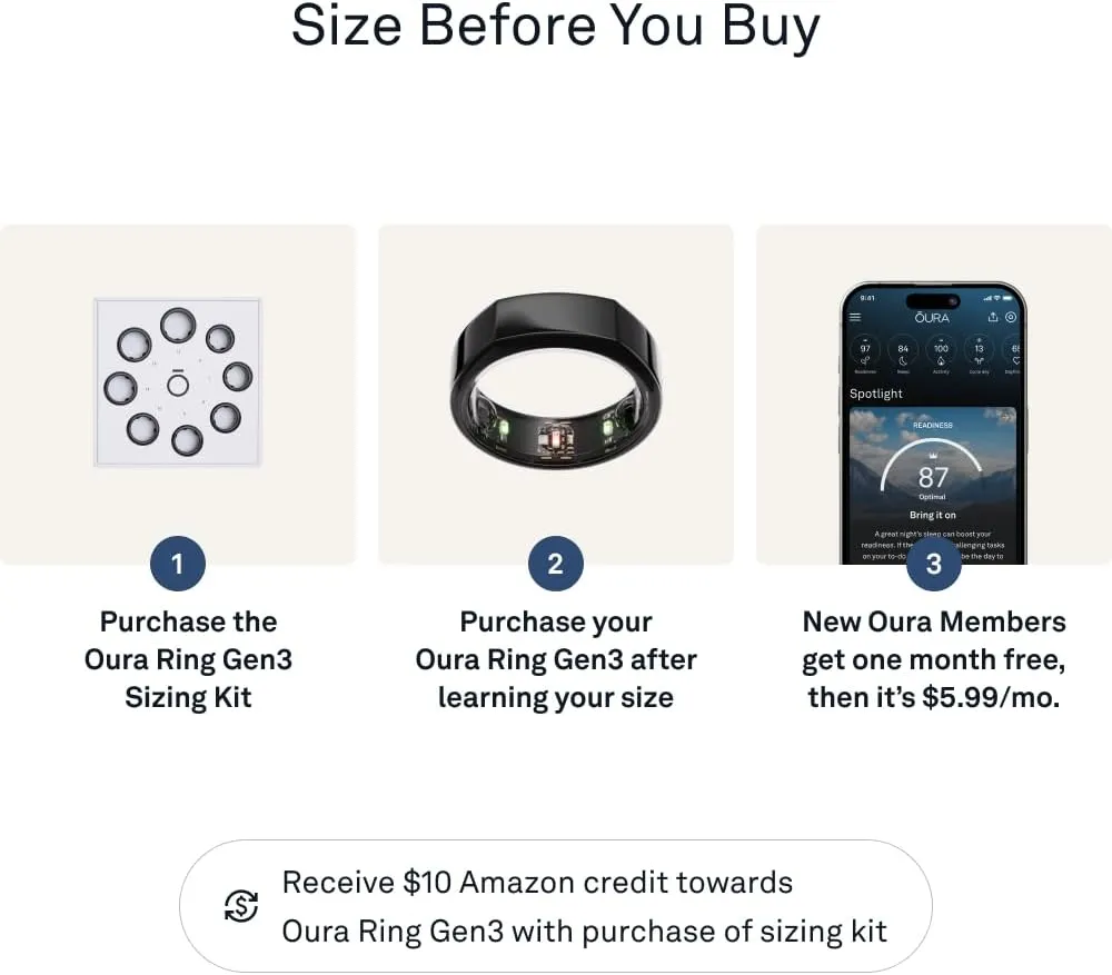 Oura Ring Gen3 Heritage - Black - Size 13 - Smart Ring - Size First with Oura Ring Gen3 Sizing Kit - Sleep Tracking Wearable - Heart Rate - Fitness Tracker - 5-7 Days Battery Life