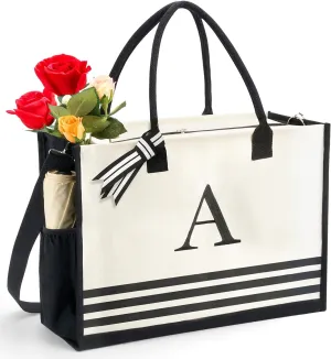 Personalized Initial Monogrammed Canvas Tote Bags, Gifts for Women Teachers Birthday Graduation Beach