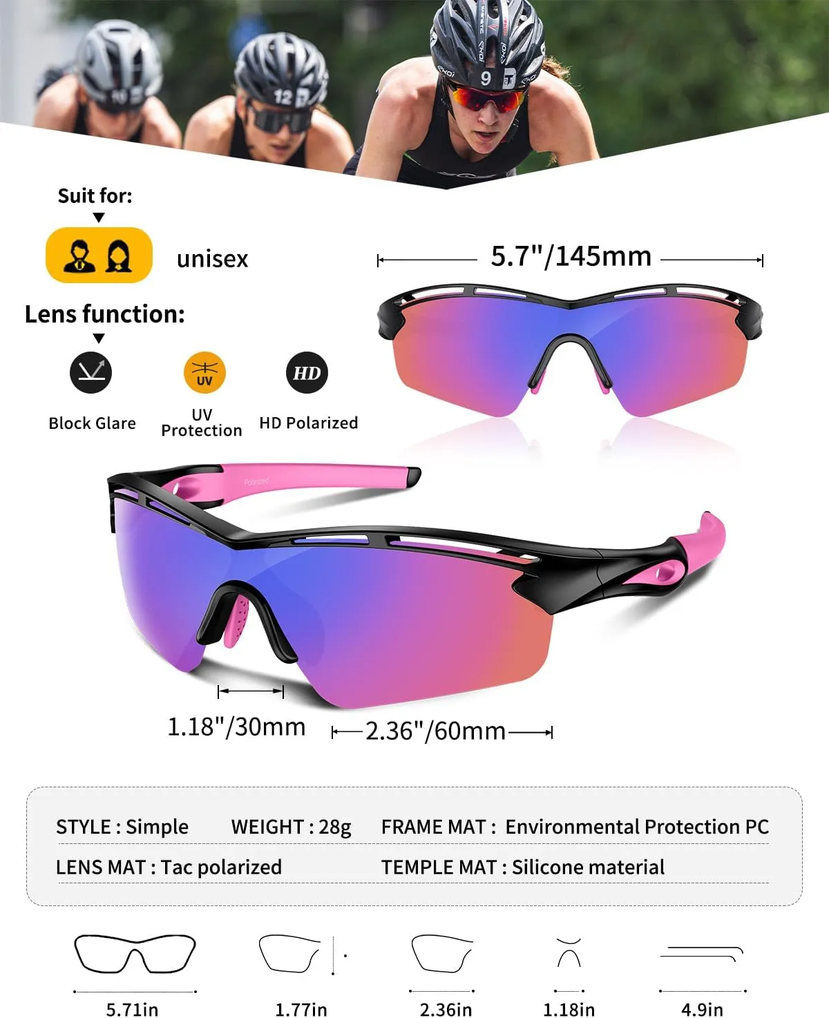 Polarized Sports Sunglasses for Men Women Youth Baseball Cycling Running Driving Fishing Tennis Golf Motor TAC UV400 TR90