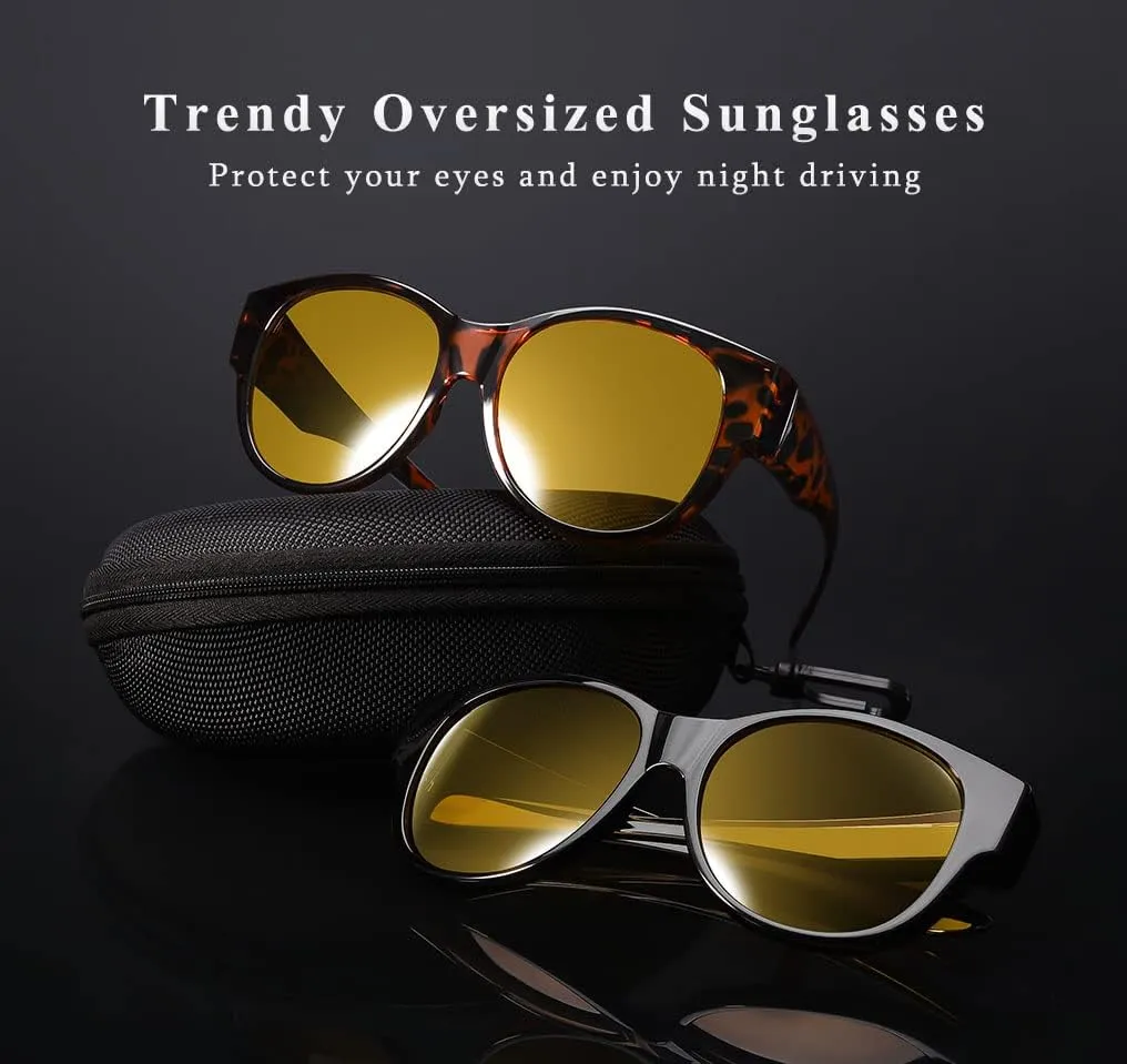 Polarized Sunglasses Fit Over Glasses Over Glasses Trendy Round Cat Eye and HD Wrap-around Sunglasses