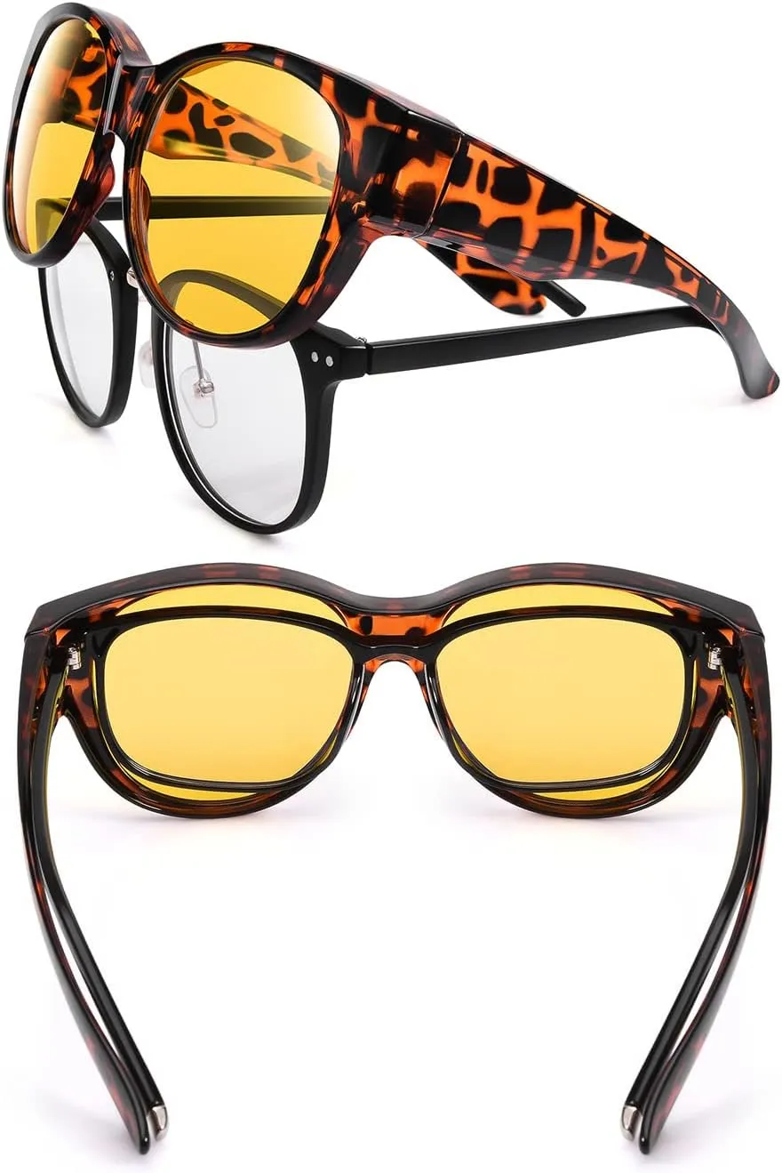 Polarized Sunglasses Fit Over Glasses Over Glasses Trendy Round Cat Eye and HD Wrap-around Sunglasses