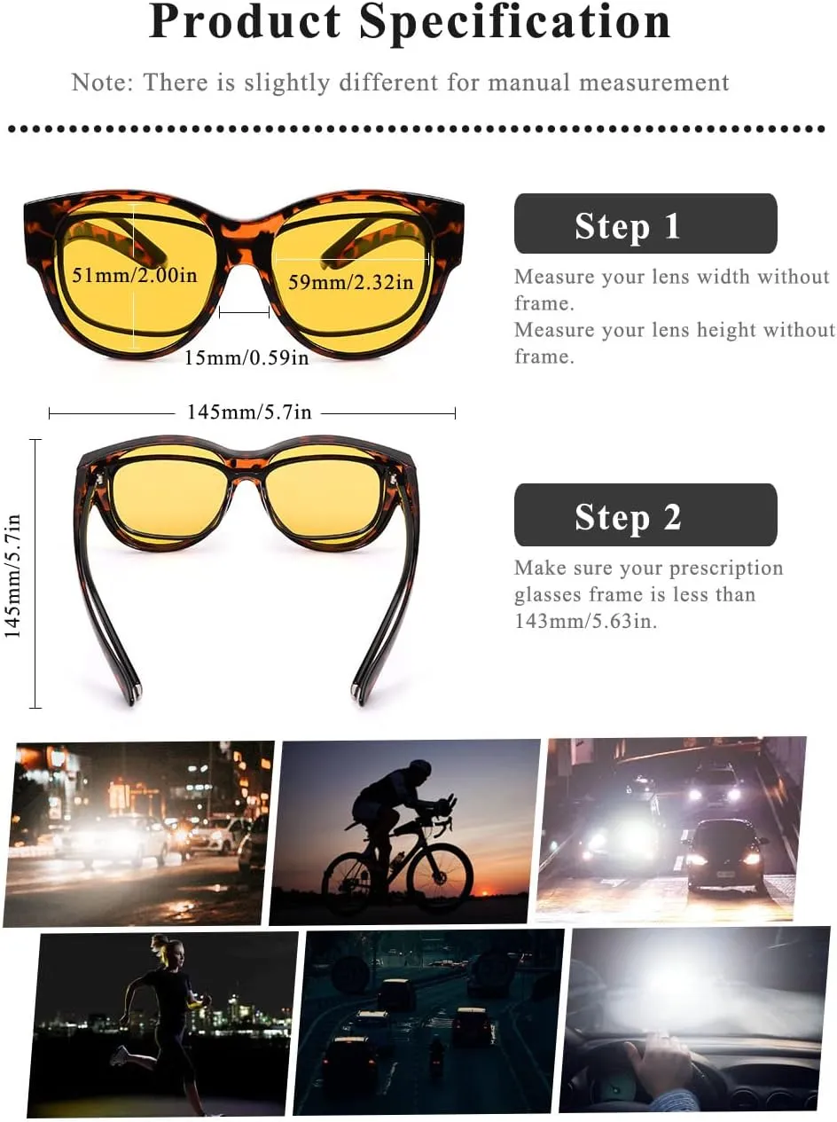 Polarized Sunglasses Fit Over Glasses Over Glasses Trendy Round Cat Eye and HD Wrap-around Sunglasses