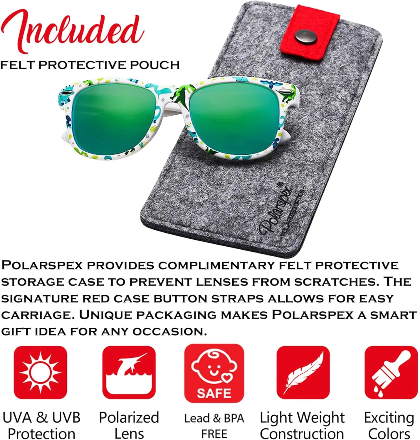 PolarSpex Toddler Sunglasses UV Protection  Unbreakable Kids Polarized Sunglasses with Case for Boys & Girls age 2-8