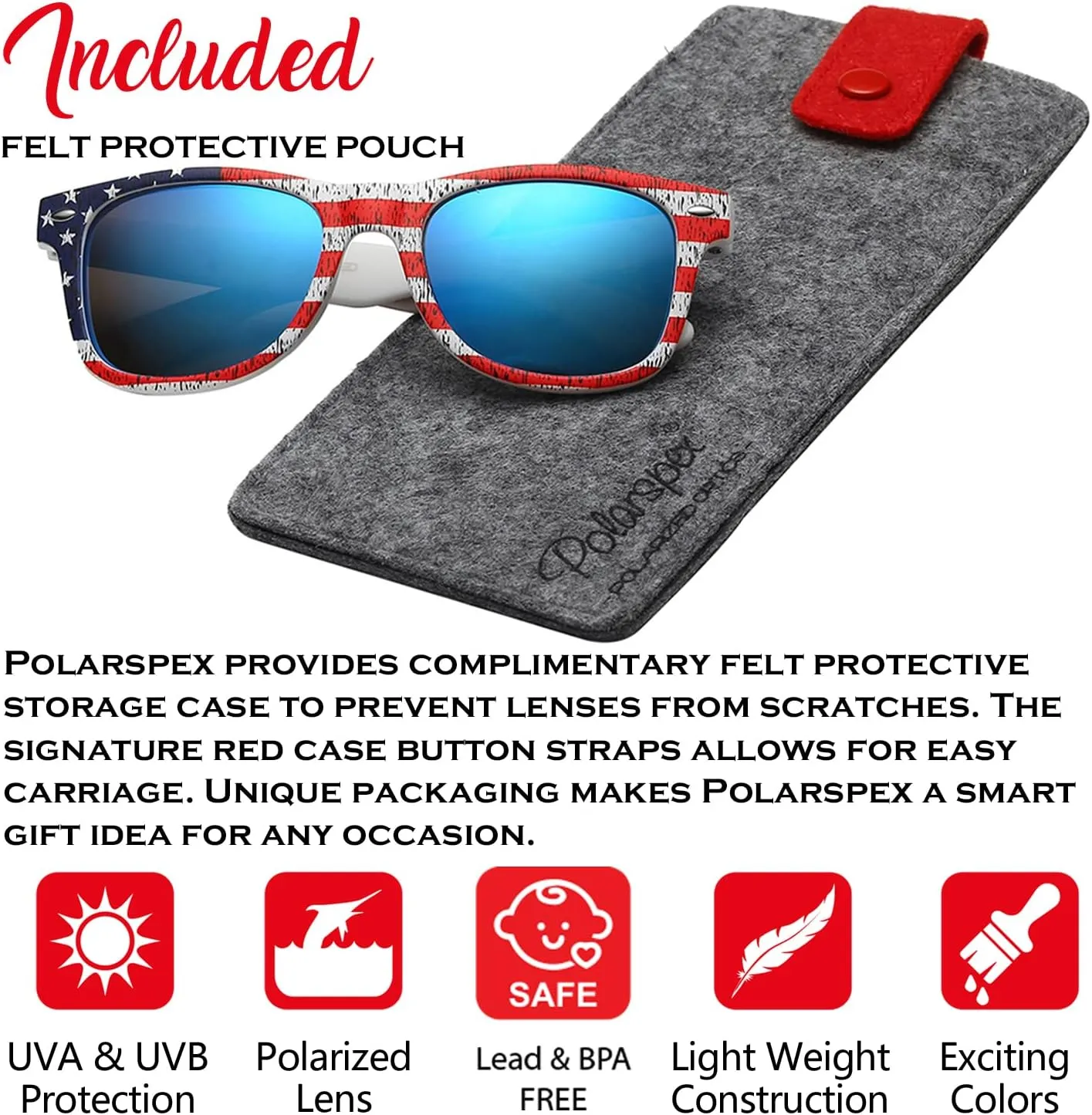 PolarSpex Toddler Sunglasses UV Protection  Unbreakable Kids Polarized Sunglasses with Case for Boys & Girls age 2-8