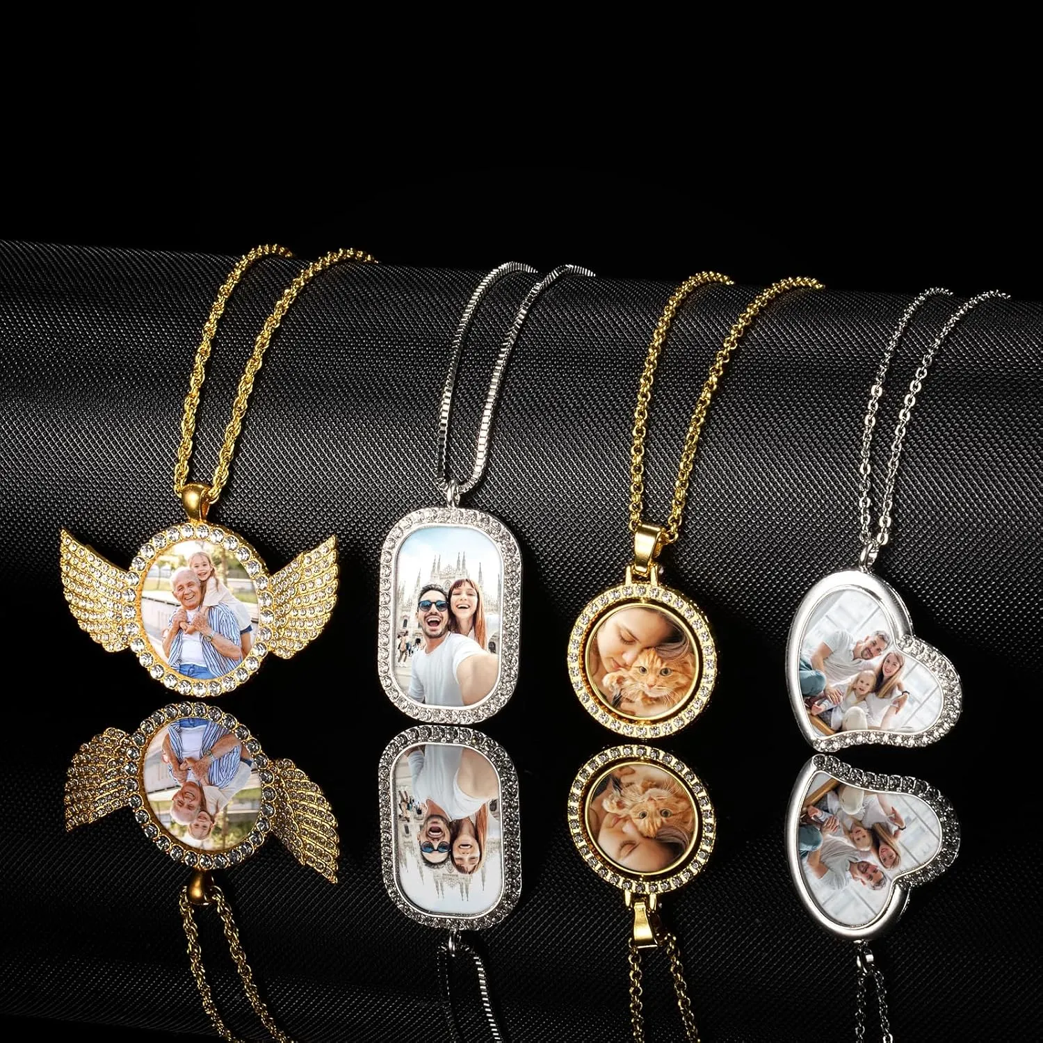 Premium Custom Necklaces with Pictures - Photo Necklace Picture Pendant Personalized Custom Memory Necklaces Angel Wings Round Chain Gifts for Men Women