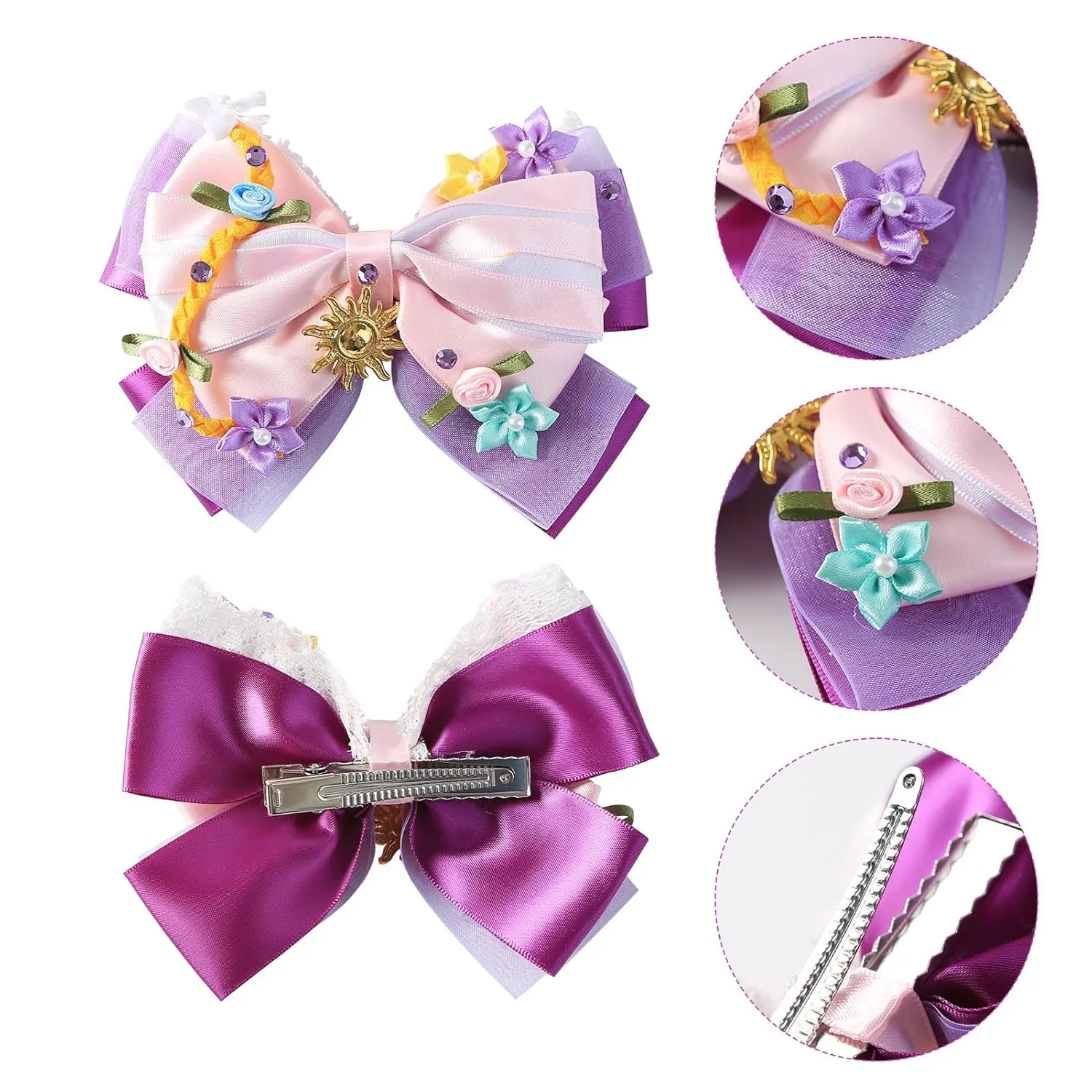 Princess Hair Bow Clips for Girls Women 5 Inch Role Play Halloween Costume Dress Up Accessories for Rapunzel